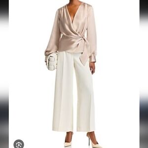 16.NWT Aqua Champagne Satin‎ Drape Blouse